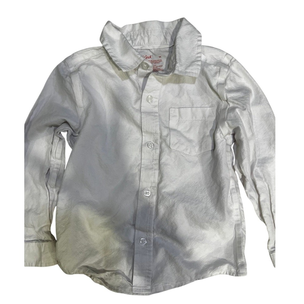 Cat & Jack Boys White Long Sleeve Button‎ Down Dress Shirt Size 4T Cotton